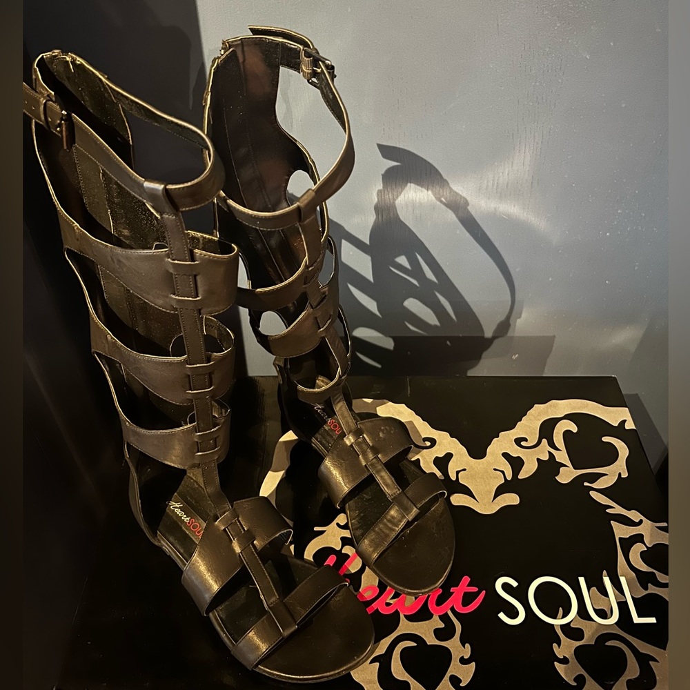 Heart Soul Tall Black Gladiator Sandal